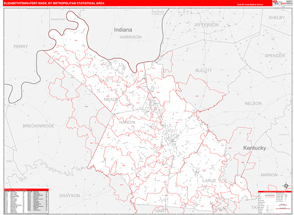 Elizabethtown-Fort Knox Metro Area Wall Map